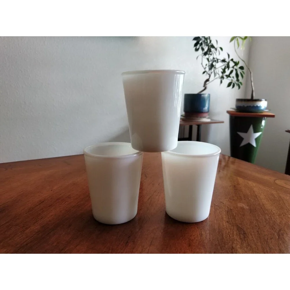 Lot 3x Vtg Opalescent Opaline Milk Glass Tumblers 3.5